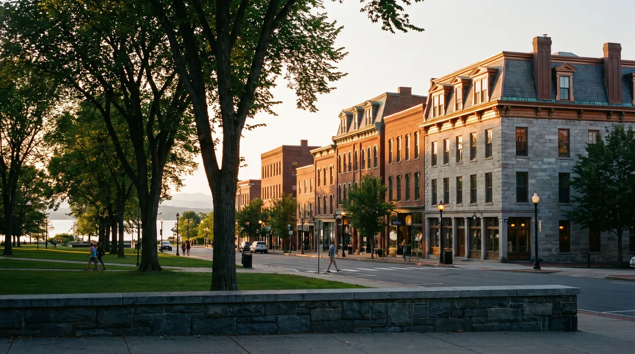 Illustrative cityscape inspired by Burlington, VT