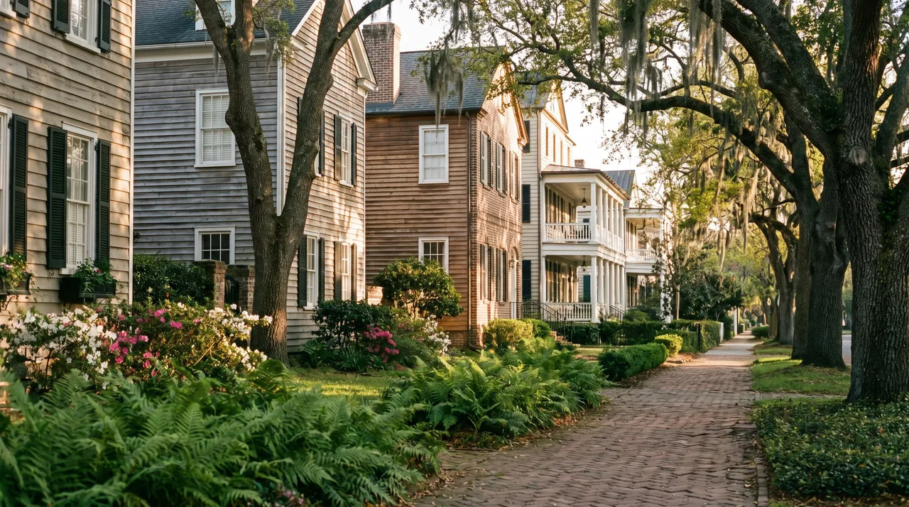 Illustrative cityscape inspired by Charleston, SC