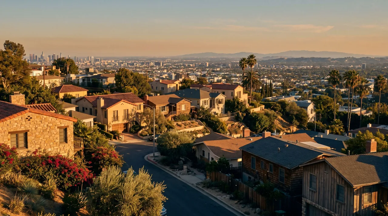 Illustrative cityscape inspired by Los Angeles, CA