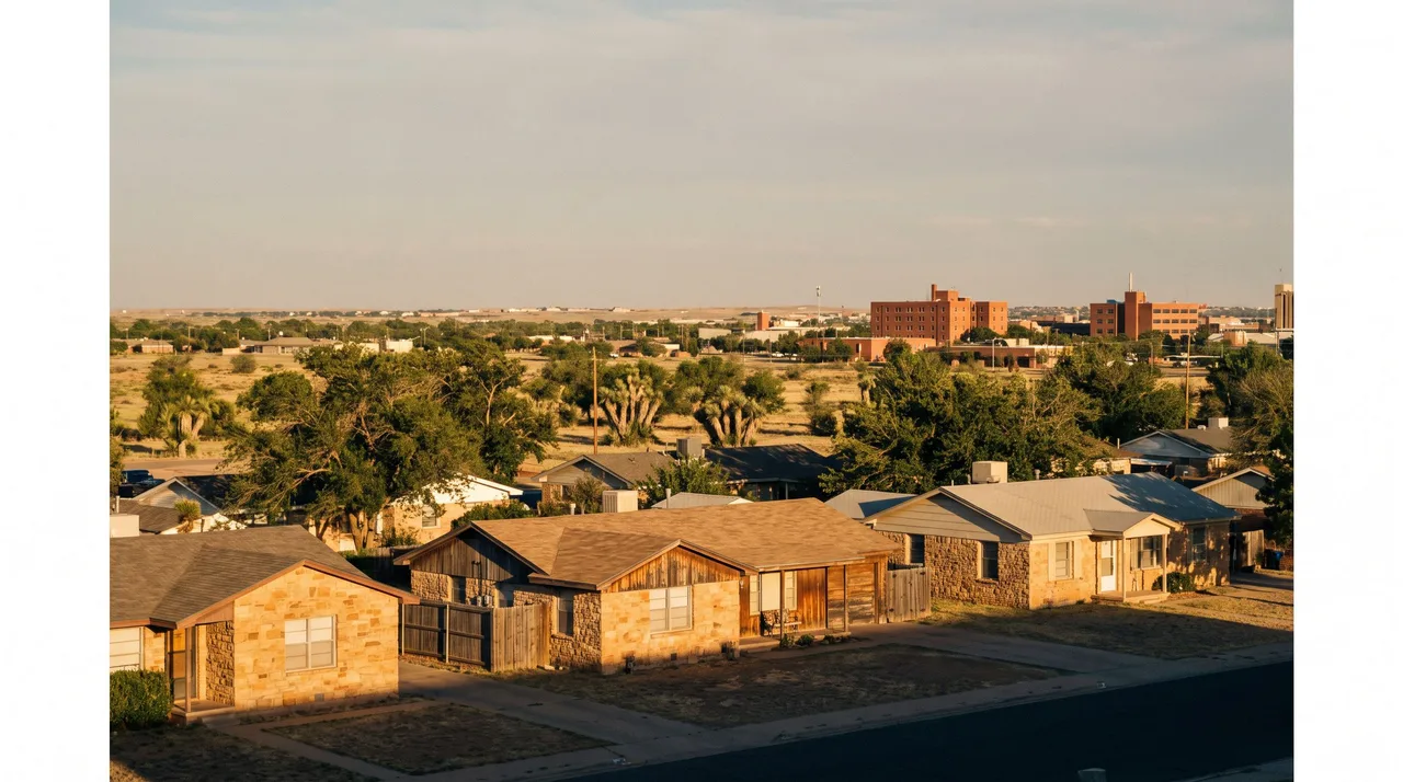 Illustrative cityscape inspired by Lubbock, TX