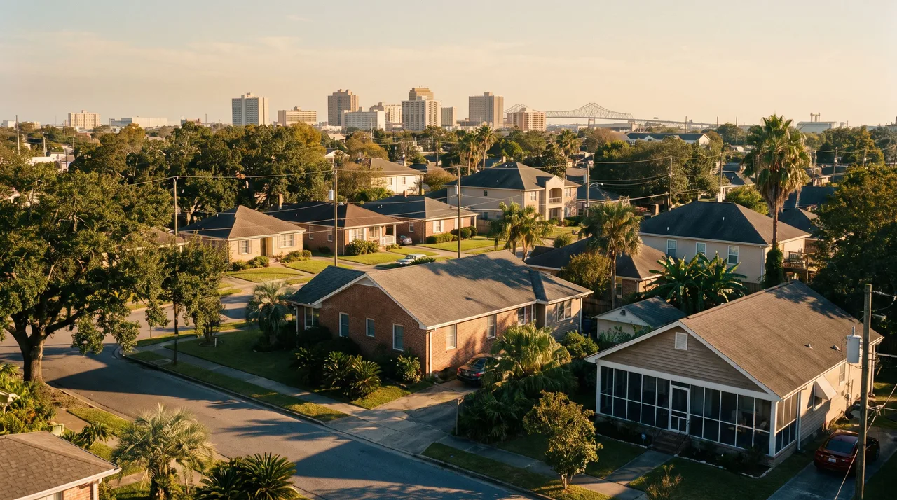 Illustrative cityscape inspired by Metairie, LA