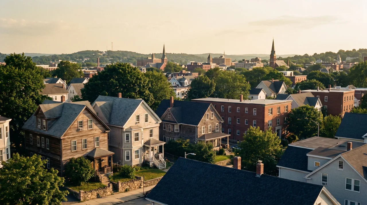 Illustrative cityscape inspired by Worcester, MA